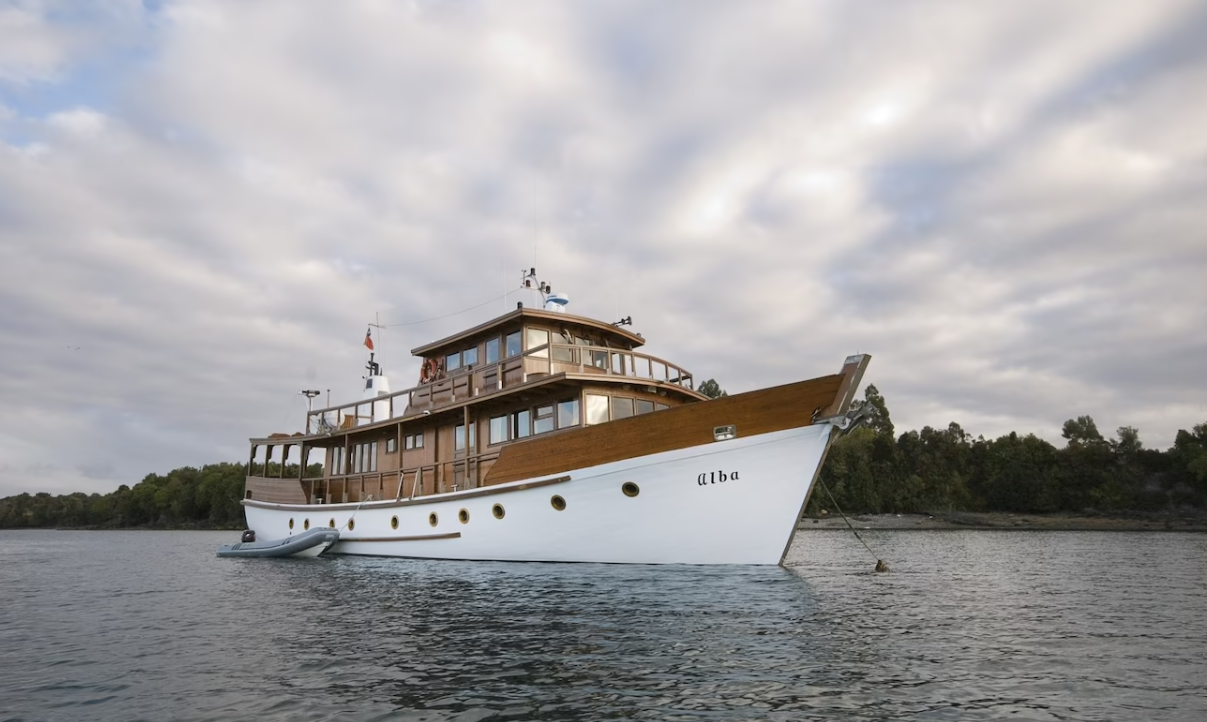 Traditional Wooden Motor Yacht in Dalcahue, Northern Chilean Patagonia