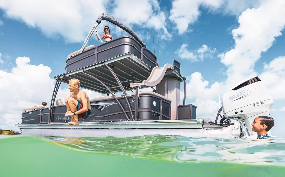 Two-Story Party Boat | Captain, Water Slide, Bathroom, Music & TV